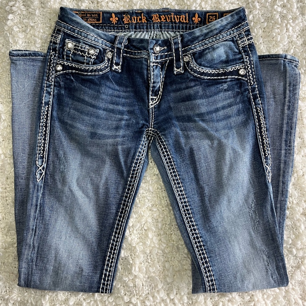 Rock Revival. Donna Bootcut Medium Distressed Wash Denim Jean. Size 26. - Picture 5 of 12